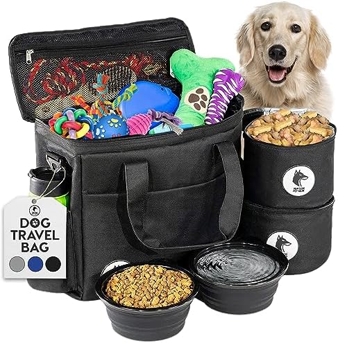  Top Dog Pet Gear Grey Dog Travel Bag For Supplies - Includes Travel Bag, Travel Dog Bowls, Food Storage - Airline Approved Dog Bags For Traveling - Dog Travel Accessories For Camping, Beach
