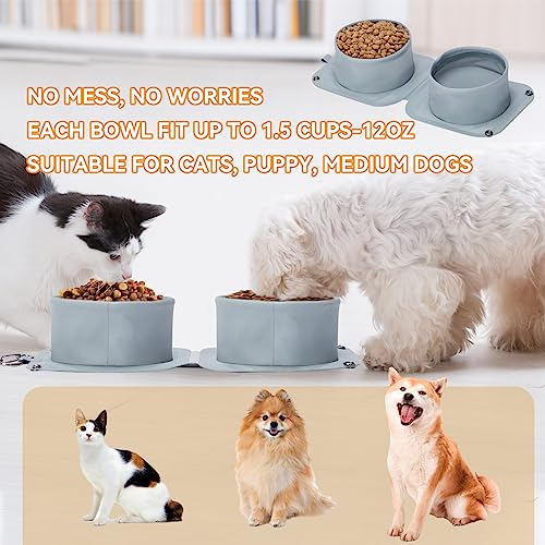  PETSFIT Collapsible Dog Bowls, 2 In 1 Portable Dog Bowl, Upgrade PVC Travel Water Bowl For Dogs Walking Parking Traveling With Carabiner (Double, Grey)