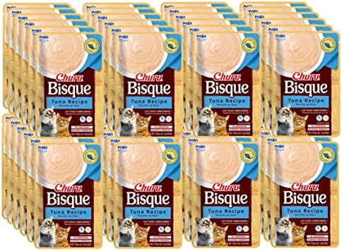  INABA Churu Bisque Lickable Treats For Cats, Creamy Purée Bisque With Vitamin E & Green Tea Extract, 1.4 Ounces Per Pouch, (48 Servings), Chicken With Beef Recipe