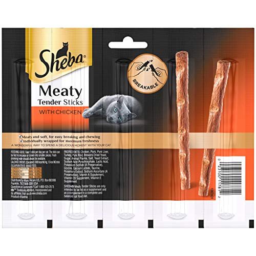  Sheba Treats Meaty Tender Sticks Soft Cat Treats Chicken Flavor, 0.14 Oz, 5 Count (Pack Of 10)