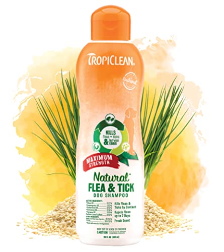  TropiClean Maximum Strength Natural Flea And Tick Dog Shampoo, Natural Flea And Tick Prevention For Dogs, Made In The USA, 20oz