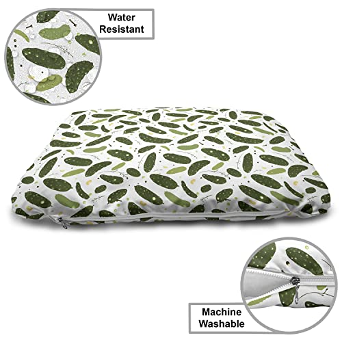  Lunarable Farming Wooden Pet House, Organic Cucumbers Dill Pickles Healthy Food Vegetables Salad Homemade, Outdoor & Indoor Portable Dog Kennel With Pillow And Cover, Large, Fern Green And Emerald