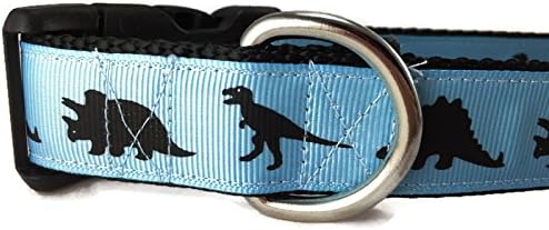  Dinosaur Dog Collar, Caninedesign, Green, T-Rex, Stegosaurus, Triceratops, 1 Inch Wide, Adjustable, Nylon, Medium And Large (Medium 13-19")