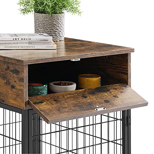  Furnished Wooden Dog Crate End Table, Small Dog Crate Furniture, Storage Console With Pull-Out Drawer, Furnished Dog Cage (Rustic Brownn, 19.69" W X 22.83" D X 26.97" H)