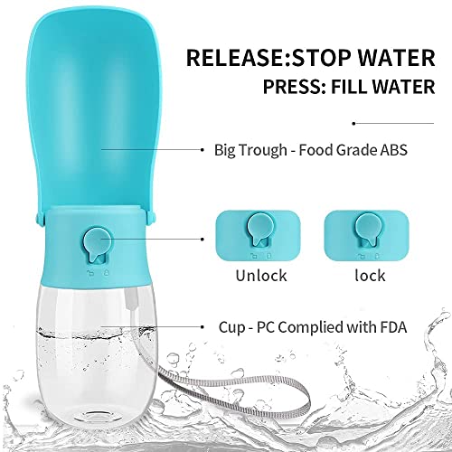  Dog Water Bottle Portable Pet Travel Bowl Foldable Dispenser For Walking Hiking, Puppy Accessories Dog Water Bottle With Activated Carbon Filter, Leak Proof, Food-Grade Materials(10 Oz,Blue)