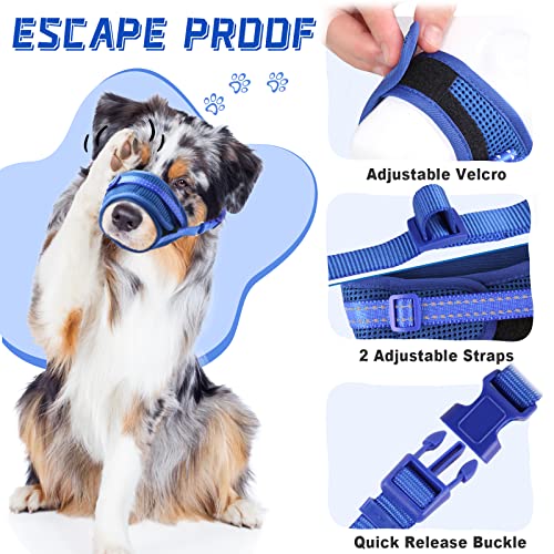  GoGoPaw Dog Muzzle Soft Air Mesh Muzzle For Large Dogs, Adjustable Pet Muzzle For Small Medium Dogs To Drink Freely, Breathable Reflective Muzzle For Dogs To Prevent Biting Barking(Blue,XL)