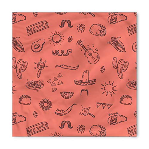  Lunarable Fiesta Party Bandana Collar, Mexican Food Symbols, 16" X 16", Coral Dark Grey