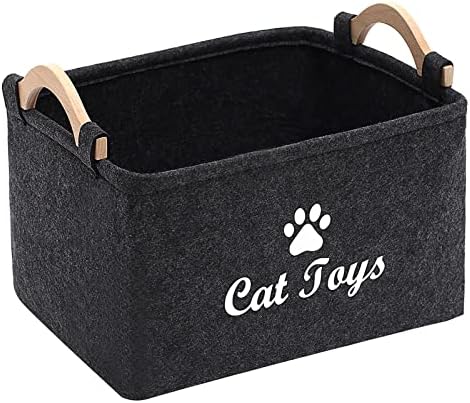  Morezi Felt Pet Toy Box And Dog Toy Box Storage Basket Chest Organizer - Perfect For Organizing Pet Toys, Blankets, Leashes And Food - Dog Toy - Dark Grey