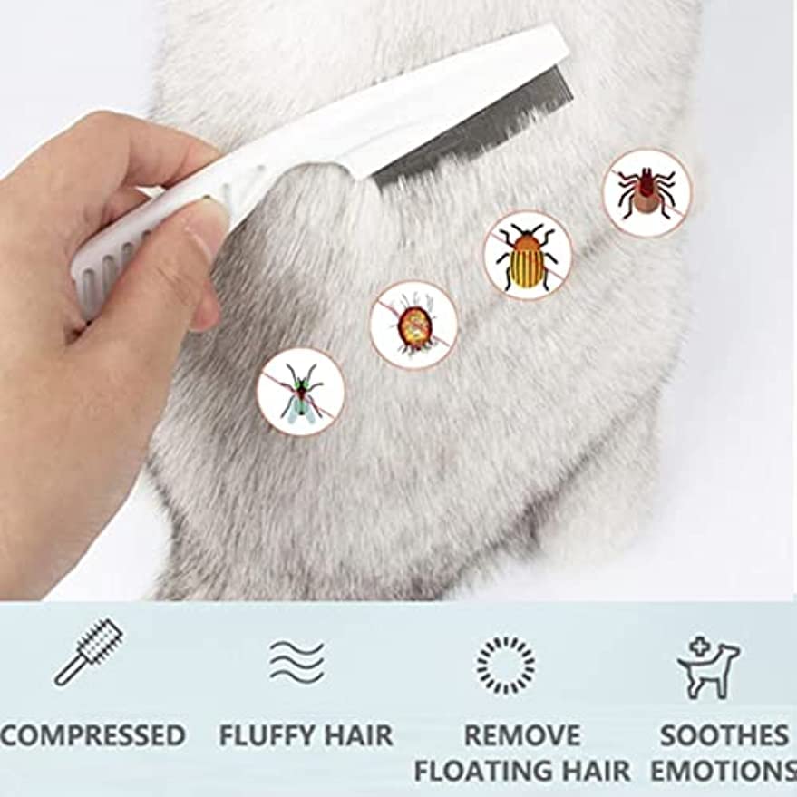  Zentric Pet Comb, Multifunctional Pet Hair Comb Flea And Tear Stain Removal, Dog Lice Comb, Flea Brush For Cats, Fine-Toothed Flea Comb For Long & Short Hair Pet (2 Sets-White)
