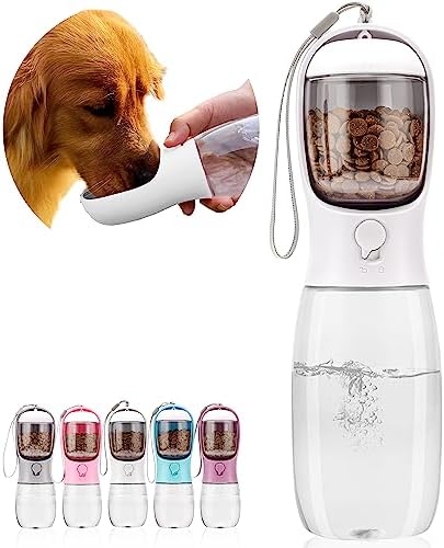  AVELORA Dog Water Bottle,Portable Pet Water Bottle With Food Container,Outdoor Portable Water Dispenser For Cat,Puppy,Pets For Walking,Hiking,Travel,Puppy Essentials,Dog Stuff(19oz)