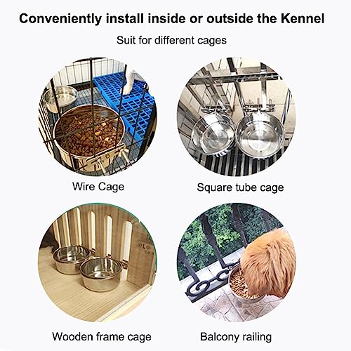  Dog Food Water Bowl For Cage, Stainless Steel Coop Cups With Clamp Holder - Non-Spill Detached Dog Cat Cage Kennel Hanging Bowl, Metal Food Water Feeder For Dog Cats Ferret Rabbit And Small Animals