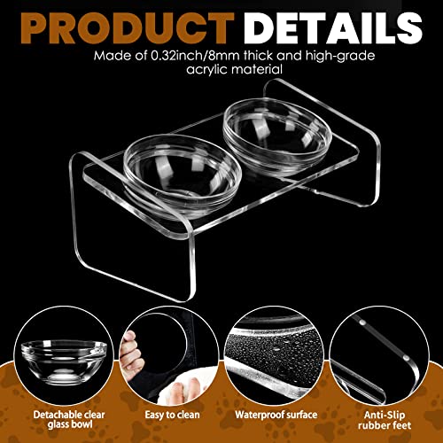  Dog And Cat Bowls Elevated Set,15°Tilted Acrylic Clear Pet Feeder Stand With 2 Glass Bowls And 2 Stainless Steel Bowls Raised Food Water Bowls Holder Perfect For Small Pets