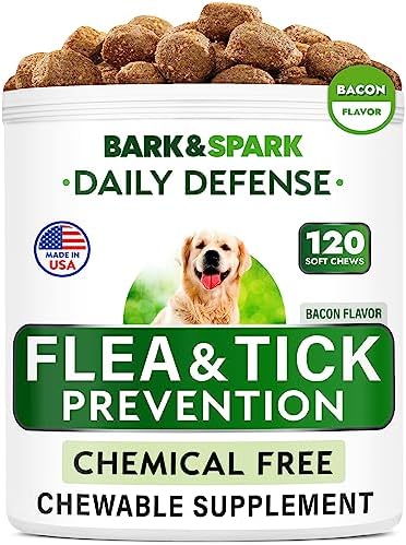  Flea And Tick Prevention For Dogs Chewable Tablets - All Natural Flea & Tick Chews - Flea Chewables Pills For Dogs - All Breeds And Ages - Made In USA - Bacon - 120 Treats
