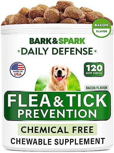  Flea And Tick Prevention For Dogs Chewable Tablets - All Natural Flea & Tick Chews - Flea Chewables Pills For Dogs - All Breeds And Ages - Made In USA - Bacon - 120 Treats