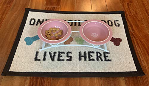  PetRageous 44355 Toftees Paws Diner With Two 1-Cup Dishwasher Safe Stoneware Bowl Capacity 10.75-Inch Length 2.25-Inch Tall For Extra Small And Small Dogs And Cats, White And Pink