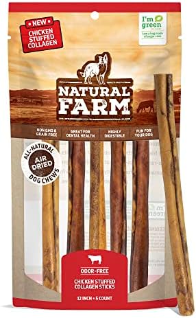  Natural Farm Chicken Stuffed Collagen Chews For Dogs (12 Inch, 12 Pack), Rawhide-Free Collagen Sticks, Odor-Free Natural Dog Chews, Long Lasting Treats For Small, Medium Dogs