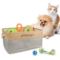  Xingfa Personalized Dog Toy Basket With Name,Paw Prints Pet Food Storage Container,Dog Toy Bin Storage,Dog Toy Box For Small Dogs,New Puppy Supplies (S 31X21X12cm)