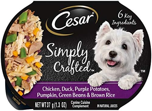  CESAR Simply Crafted Adult Wet Dog Food Meal Topper, Chicken, Carrots & Green Beans, (10) 1.3 Oz. Tubs