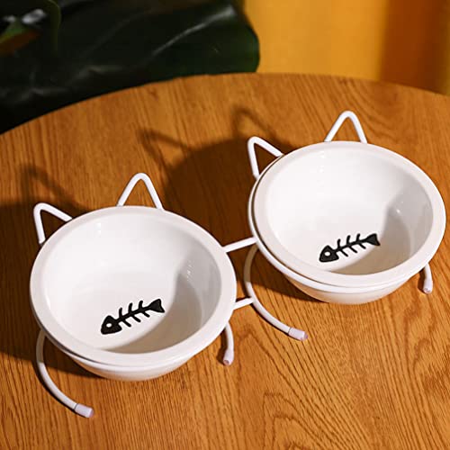  Cat Food Feeder Food Container Ornament Container Set Neck Raised Cat Bowl Double Dog Dish Dog Water Feeder Pet Feeder For Puppy Kitten (White) Rabbit Feeder Rabbit Feeder