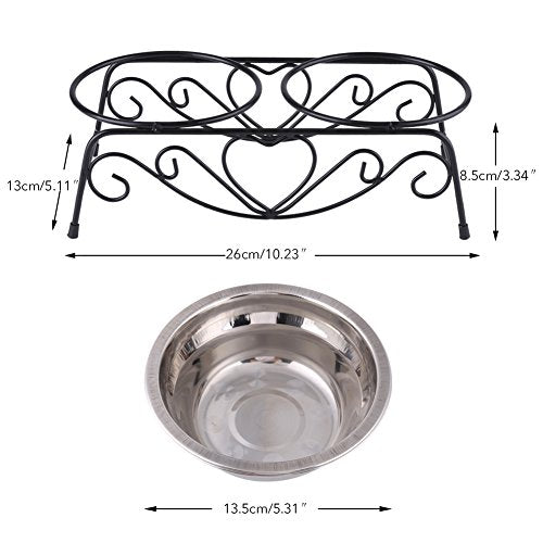  Pet Feeder For Dog Cat Stainless Steel Bowls Elevated Dog Feeder, Food And Water Bowls With Retro Iron Stand, Shelf Stand Double Diner Feeder Bowls Dishes For Small Medium Dogs And Cats