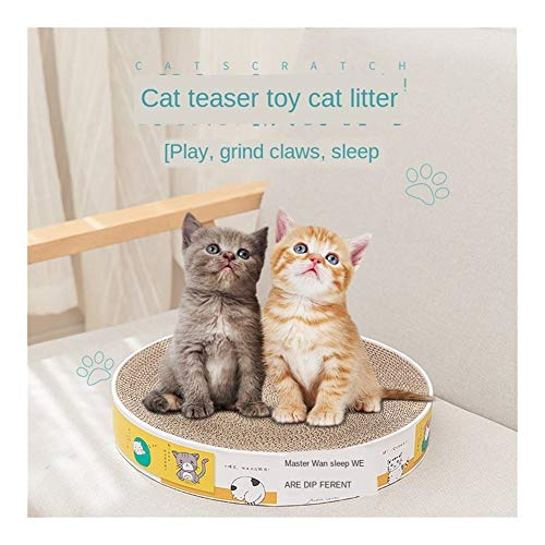  YangYan Round Cardboard Cat Bed House Cat Mat Summer Sleeping Cat Litter Cat Toy Playable Dog Basket Pet Mat Portable Pet Supplies (Color : Light Yellow, Size : Round)