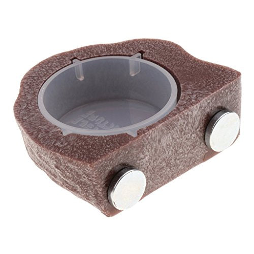  Inzopo Mini Magnet Feeding Ledge For Gecko Diet, Food Or Water & Plastic Cup Bowl - Brown Brown