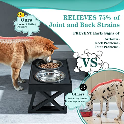  MDEHOPET Elevated Dog Bowls For Large Dogs, 3 Adjustable Heights Raised Pet Bowl Stand Feeder With Slow Feeder Bowl 2 Stainless Steel Food & Water Bowls For For Small Medium Large Dogs And Pets