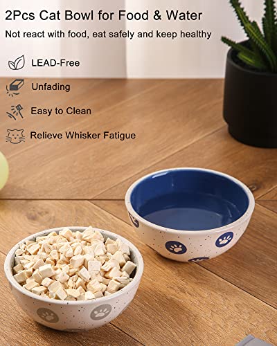 ARRADEN Cat Food And Water Bowl Set, 2pcs Ceramic Cat Bowl, 8 OZ Large Cat Bowls, Whisker Friendly Cat Food Bowls For Indoor Cats, Puppies, Small Dogs