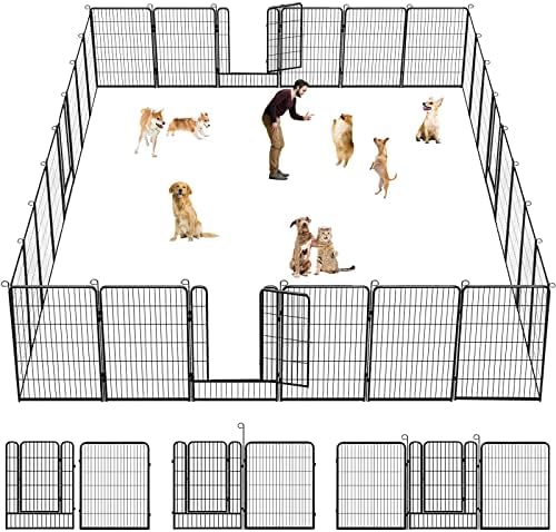  Jhsomdr 40" Outdoor Dog Fence Portable Dog Playpen For Small Medium Large Dogs, Dog Kennel Outdoor 28 Panels Pet Playpen Heavy Duty Dog Play Pens For Puppys Dog Fence For RV Camping