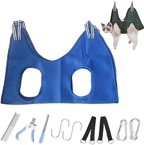 Alkyne Cuddles And Meow - Good Cat Hammock, Cuddlesmeow Cat&Dog Grooming Hammock, Pet Grooming Hammock Harness With Nail Clippers And Trimmer (Blue, S)
