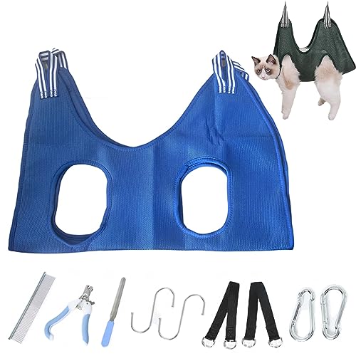  Alkyne Cuddles And Meow - Good Cat Hammock, Cuddlesmeow Cat&Dog Grooming Hammock, Pet Grooming Hammock Harness With Nail Clippers And Trimmer (Blue, S)