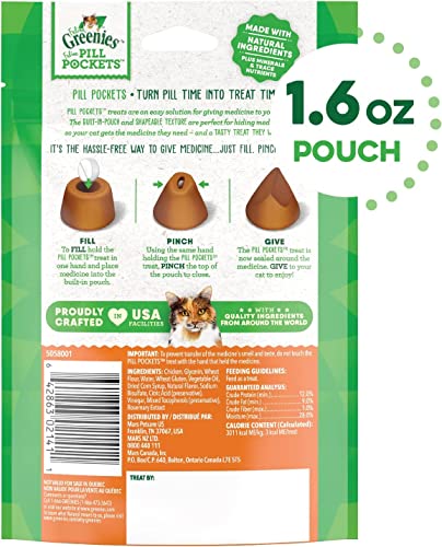 Greenies 3 Pack Of Feline Chicken Flavored Pill Pockets, 1.6 Ounces Per Pack