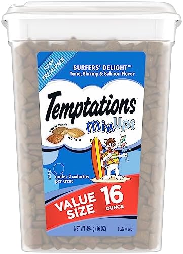  TEMPTATIONS MixUps Crunchy And Soft Cat Treats, Surfer's Delight Flavor, 30 Oz. Tub