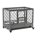  PawHut Heavy Duty Dog Crate Metal Kennel And Cage Dog Playpen With Lockable Wheels, Slide-Out Tray, Food Bowl And Double Doors
