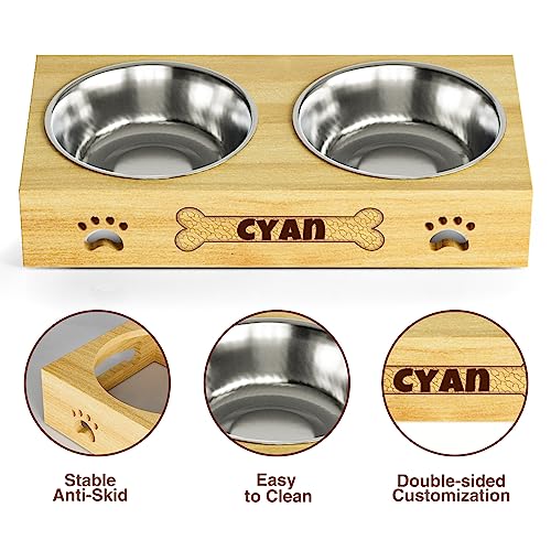  Personalized Dog Bowl - Custom Dog Food Container With 2 Stainless Steel Bowls, Elevated Dog/Cat Food And Water Bowls Stand Feeder, Raised Pet Bowls For Small Cats And Dogs With Anti Slip Feet