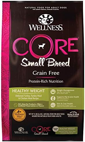  Wellness CORE Grain-Free High-Protein Small Breed Dry Dog Food, Natural Ingredients, Made In USA With Real Meat (Adult, Healthy Weight, 12-Pound Bag)
