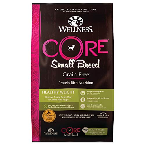  Wellness CORE Grain-Free High-Protein Small Breed Dry Dog Food, Natural Ingredients, Made In USA With Real Meat (Adult, Healthy Weight, 12-Pound Bag)