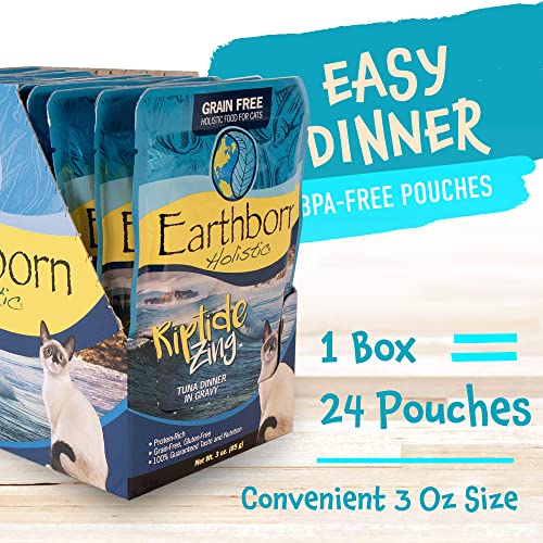  Earthborn Holistic Riptide Zing With Tuna & Gravy Grain-Free Wet Cat Food Pouches, Case Of 24