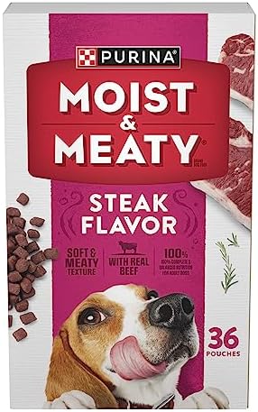  Purina Moist And Meaty Steak Flavor Soft Dog Food Pouches - 36 Ct. Pouch