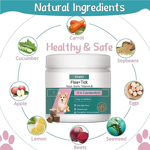  Flea And Tick Prevention For Dogs Chewable Tablets, Natural Oral Flea Tick Supplement, Heartworm Treatment Soft Chew For Small Dog Puppies, Mosquito Control Pest Treat, All Breeds Ages, 100 Count