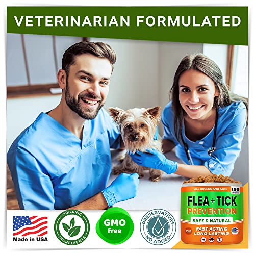  Natural Flea & Tick Prevention For Dogs Chewable Tablets - Flea & Tick Control Supplement - Oral Flea Pills For Dogs - All Breeds And Ages - Soft Chews Made In USA