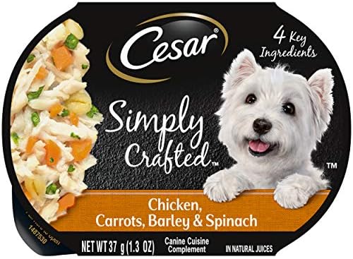  CESAR Simply Crafted Adult Wet Dog Food Meal Topper, Beef, Chicken, Purple Potatoes, Peas & Carrots, (10) 1.3 Oz. Tubs