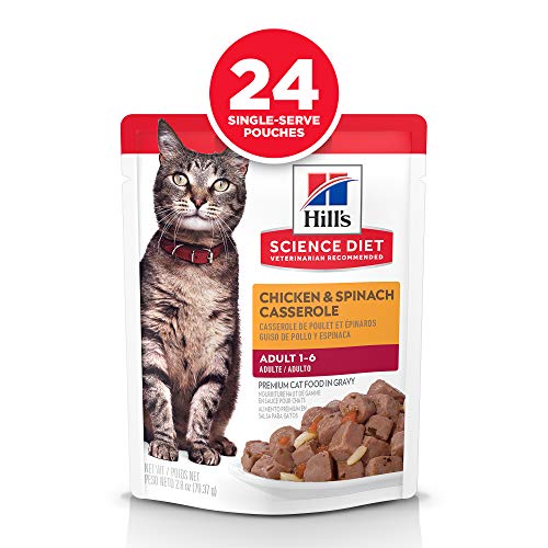  Hill's Science Diet Adult Wet Cat Food, Chicken & Spinach, 2.8 Oz. Pouch, 24-Pack