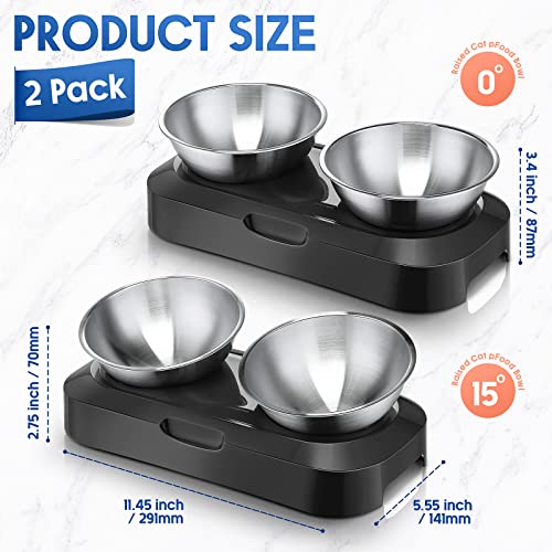  2 Pack Elevated Tilted Cat Bowls Stainless Steel Raised Cat Food And Water Bowl Set 0 And 15° Tilted Pet Cat Feeder Anti Vomit Cat Dishes With Stand For Indoor Cats Kitten Puppy Dogs