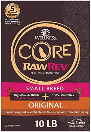  Wellness CORE RawRev Grain-Free Dry Small Dog Food, Natural Ingredients, Made In USA With Real Freeze-Dried Meat (Adult, Small Breed, 4 Lbs)