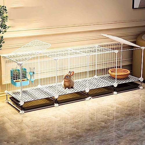  OM-PDD Indoor Guinea Pig/Ferret Cage, With Tray, Small Animal Playpen, Transparent Design, Thick Iron Mesh, Easy To Clean, Suite: Foot Pad/Water Fountain/Tray/Food Box/Water Bowl