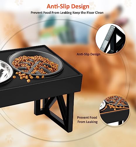  MAMI&BABI Elevated Dog Bowls, 3 Adjustable Heights Raised Dog Food Bowl Feeding Stand For Large Dogs, Non-Slip Slow Feeder And Deep Water Bowl Station For Medium Small Cats Pets