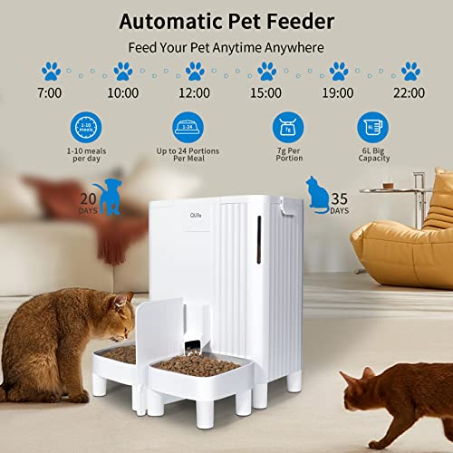  QLIFE Automatic Cat Dog Feeder: Dry Food Dispenser For Dog, Auto Pet Feeder, Portion Control Automatic Dog Feeder (White WiFi, 6L)