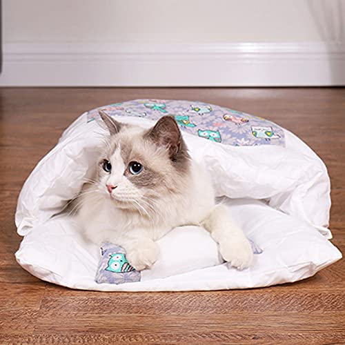  JENPECH 2021 New Lovely Cat Bed - Owl Star Print Cat Warm Sleeping Bed Bag - Washable Closed Kitten Net With Pillow