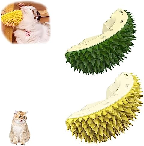  ZOVALI Durian Multifunctional Toys,Durian Cat Scratcher, Cat Scratcher Durian Comb, Massaging And Removing Floating Hair Cat Dog Mint Toys (Green+Yellow)